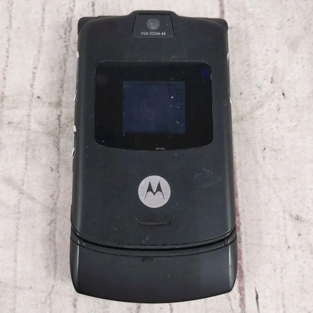 Motorola RAZR V3 Flip Cell Phone - Unlocked GSM Bluetooth - BLACK PINK - Tested